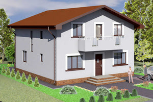 Casa din caramida sau BCA constructie zidarie cu terase 005 - casa la exterior 3D imagine 4 thumbnail