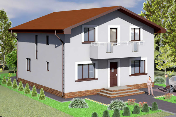 Casa din caramida sau BCA constructie zidarie cu terase 005 - casa la exterior 3D imagine 4