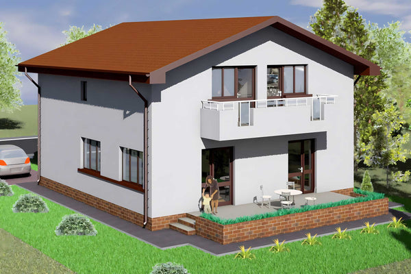 Casa din caramida sau BCA constructie zidarie cu terase 005 - casa la exterior 3D imagine 5