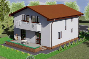 Casa din caramida sau BCA constructie zidarie cu terase 005 - casa la exterior 3D imagine 6 thumbnail