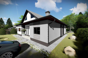 Casa din caramida sau BCA cu mansarda constructie zidarie 48 - exterior 3D casa cu horn mare imagine 4 thumbnail
