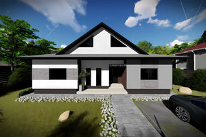 Casa din caramida sau BCA cu mansarda constructie zidarie 48 - exterior 3D casa cu horn mare imagine 7 thumbnail