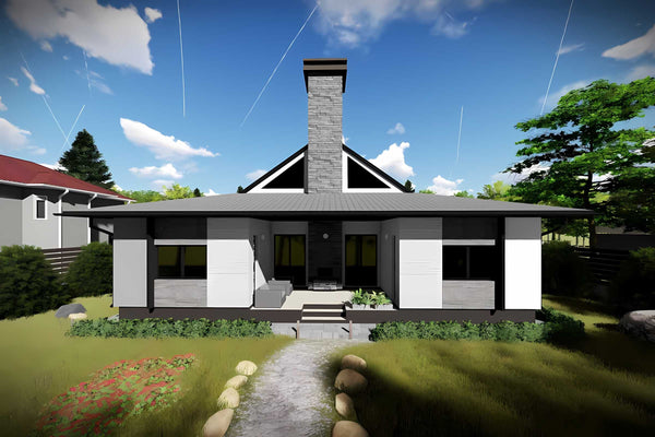 Casa din caramida sau BCA cu mansarda constructie zidarie 48 - exterior 3D casa cu horn mare imagine 8