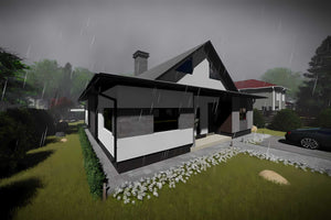 Casa din caramida sau BCA cu mansarda constructie zidarie 48 - exterior 3D casa cu horn mare imagine 9 thumbnail