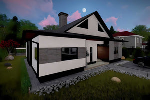 Casa din caramida sau BCA cu mansarda constructie zidarie 48 - exterior 3D casa cu horn mare imagine 11 thumbnail