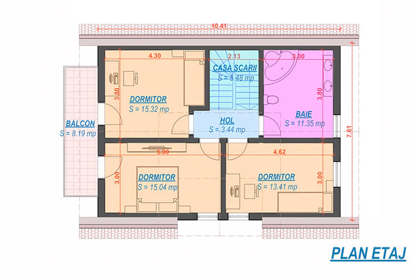 Casa din caramida sau BCA cu mansarda constructie zidarie 58 - plan etaj