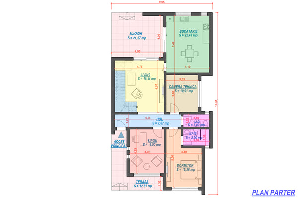 Casa din zidarie cu etaj 5 dormitoare birou constructie 051 - plan parter