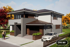 Casa din zidarie moderna cu etaj si garaj constructie 103 - cum arata casa la exterior fotografie 1 thumbnail