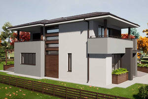 Casa din zidarie moderna cu etaj si garaj constructie 103 - cum arata casa la exterior fotografie 7 thumbnail