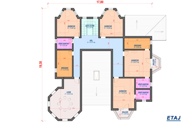 Casa lux caramida constructie din zidarie cu etaj si garaj - plan casa etaj 1