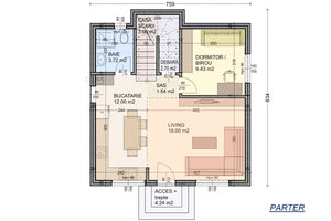 Casa mica din BCA Ytong cu etaj constructie zidarie 125 mp -  compartimentare casa la parter thumbnail
