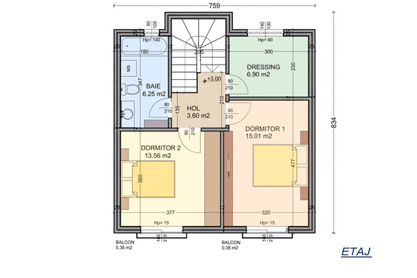 Casa mica din BCA Ytong cu etaj constructie zidarie 125 mp -  compartimentare casa la etaj