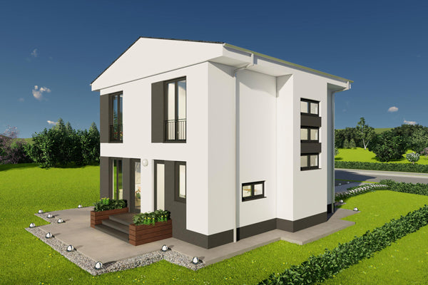 casa pe cadru metalic cu etaj design modern