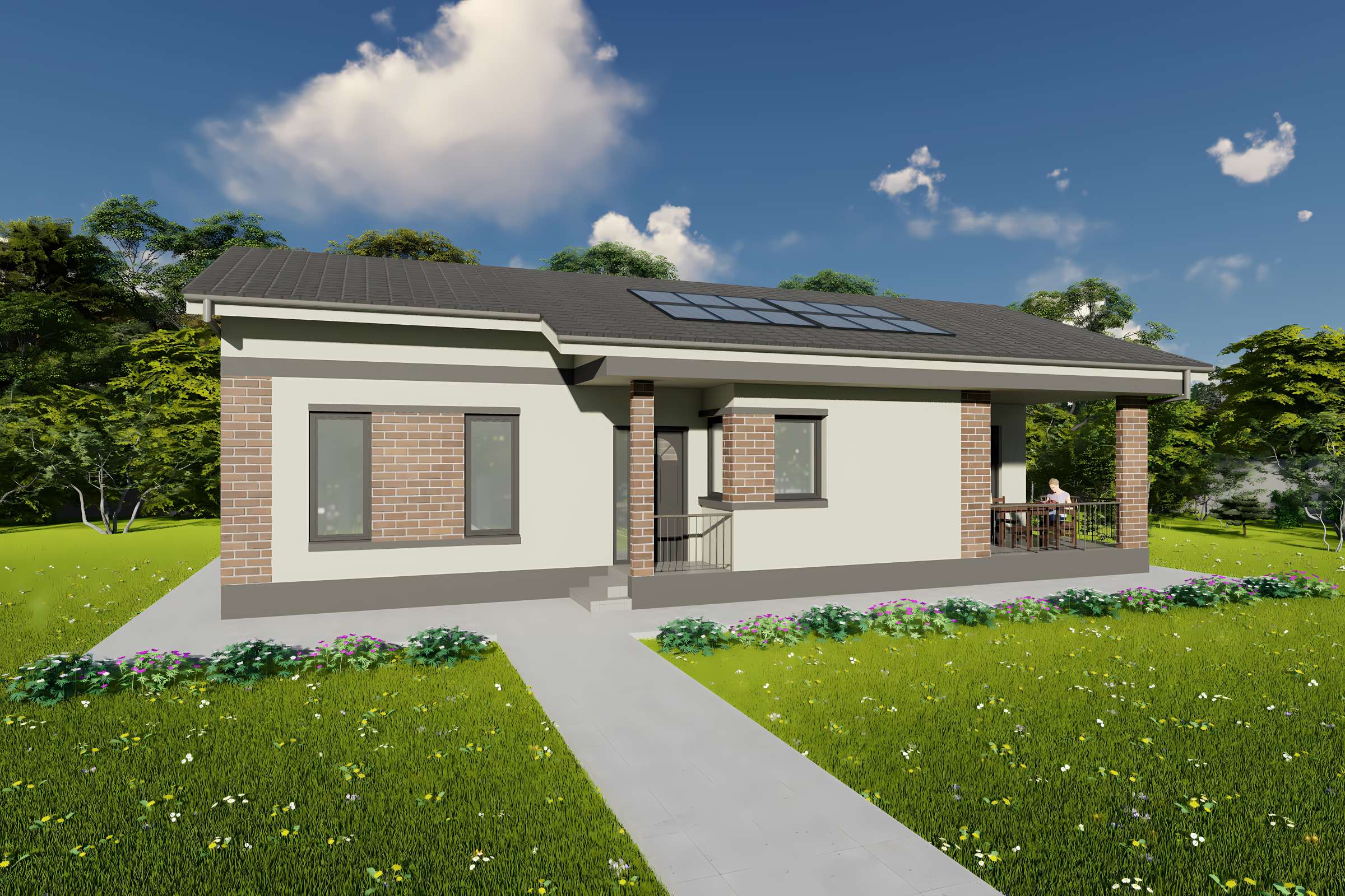 Casa structura metalica proiect cu 3 camere si terasa 115 mp - design casa moderna imagine 2