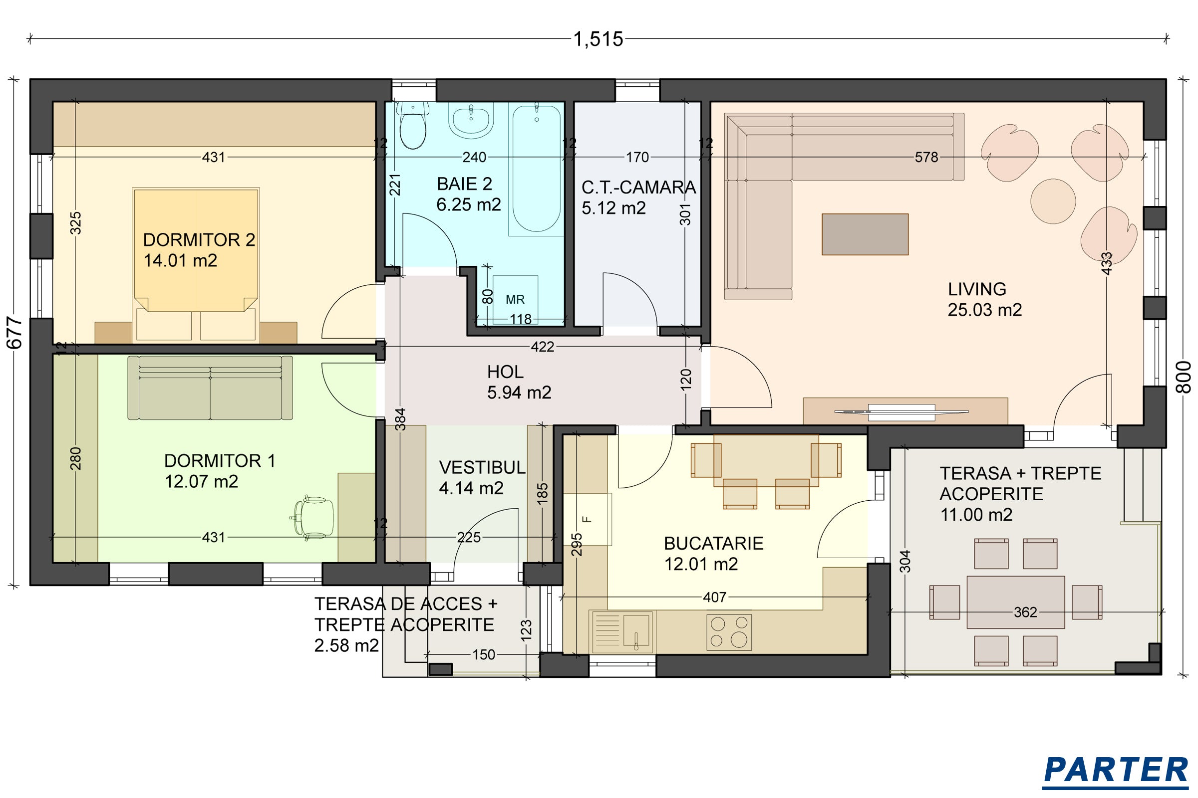 Casa structura metalica proiect cu 3 camere si terasa 115 mp - compartimentare casa stil modern imagine