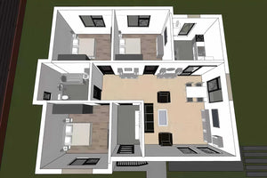 Casa zidarie 3 dormitoare si living constructie pe un nivel - fotografie schite 3d casa thumbnail