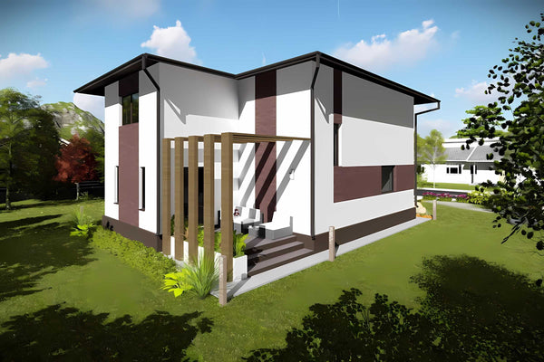 Casa zidarie moderna constructie caramida sau BCA 200 mp 040 - exteriorul casei 3D foto 4