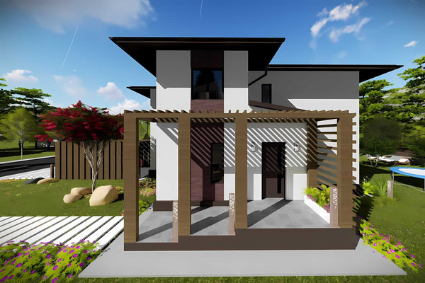 Casa zidarie moderna constructie caramida sau BCA 200 mp 040 - exteriorul casei 3D foto 7