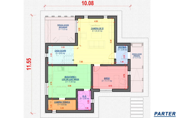 Casa zidarie moderna constructie caramida sau BCA 200 mp 040 - plan partitionare parter