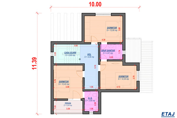 Casa zidarie moderna constructie caramida sau BCA 200 mp 040 - plan partitionare etaj