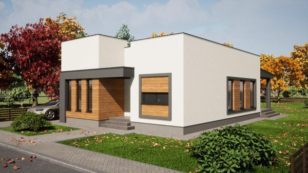 concept arhitectural casa din structura usoara fatada principala 3d