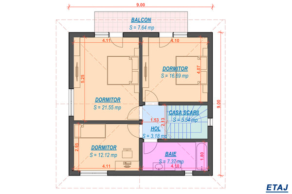 Constructie casa BCA cu etaj si obloane zidarie 180 mp 070 - cum arata casa pe interior schita etaj