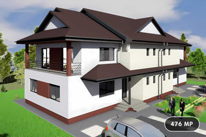Constructie casa BCA duplex zidarie cu etaj 4 camere pe corp - fatada principala casa poza 3D 1 thumbnail
