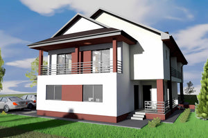 Constructie casa BCA duplex zidarie cu etaj 4 camere pe corp - fatada casa poza 3D 7 thumbnail