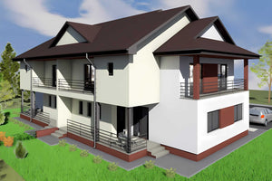 Constructie casa BCA duplex zidarie cu etaj 4 camere pe corp - fatada casa poza 3D 10 thumbnail