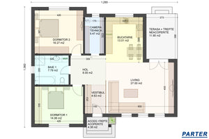 Constructie casa bca zidarie 2 dormitoare 1 baie 130mp id124 compartimentare casa parter thumbnail