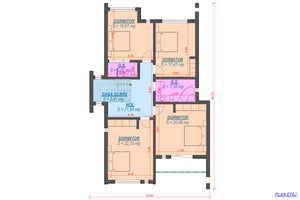 Constructie casa caramida cu etaj fara acoperis zidarie 055 - compartimentare etaj thumbnail