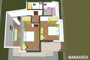 Constructie casa caramida cu mansarda 4 camere zidarie 089 -  proiect casa 3d pentru mansarda thumbnail