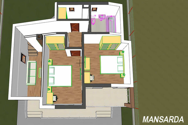 Constructie casa caramida cu mansarda 4 camere zidarie 089 -  proiect casa 3d pentru mansarda