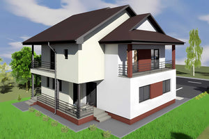 Constructie casa caramida etaj si balcoane 4 camere zidarie - exterior casa design foto 4 thumbnail