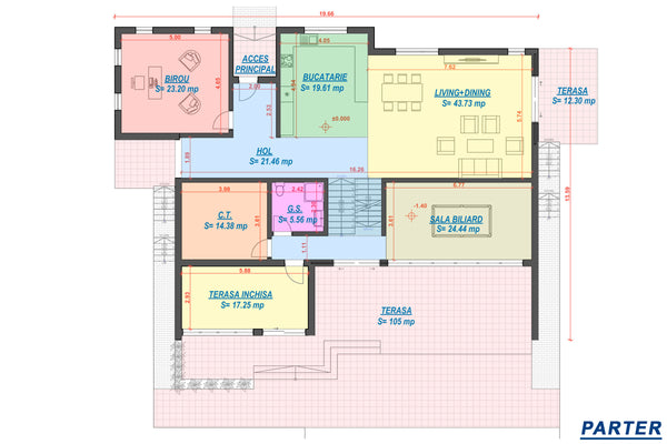 Constructie casa caramida etaj terase 8 camere zidarie 059 - plan parter casa