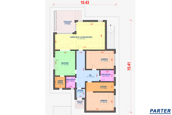 Constructie casa caramida moderna zidarie fara acoperis 027 - plan arhitect parter