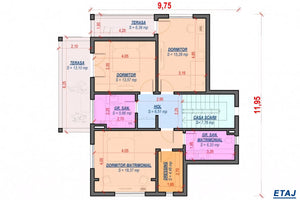Constructie casa caramida zidarie cu etaj si terase 241-003 - aspect interior plan etaj 1 thumbnail