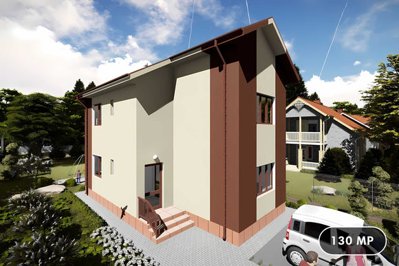 Constructie casa cu 2 nivele din caramida zidarie 130 mp -  design casa cu etaj imagine 1