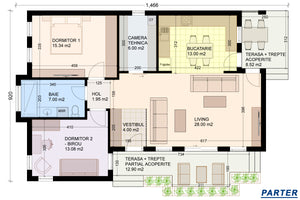Constructie casa cu acoperis drept din zidarie bca schita casa cu 2 dormitoare thumbnail