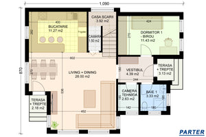 Constructie casa cu acoperis drept zidarie 150mp schita casa parter thumbnail