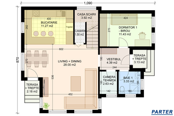 Constructie casa cu acoperis drept zidarie 150mp schita casa parter