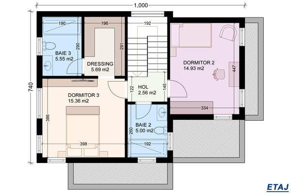 Constructie casa cu acoperis drept zidarie 150mp schita casa etaj