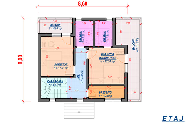 Constructie casa cu etaj terasa zidarie BCA 180 mp 181-026 - schita etaj