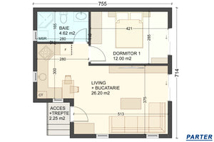 Constructie casa cu un singur dormitor 50mp din zidarie bca - compartimentare interior casa mica imagine 18 thumbnail