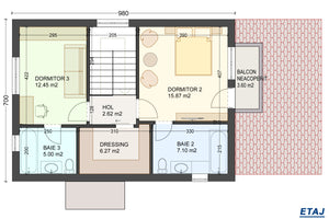 Constructie casa de bca pe 2 nivele 3 dormitoare 160 metri - compartimentare la etaj thumbnail