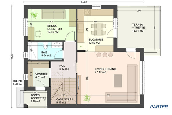 Constructie casa de caramida 200 mp cu etaj zidarie 195-118 - schita parter casa