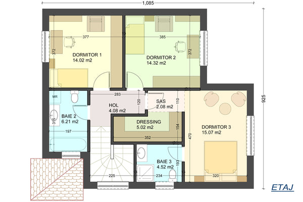 Constructie casa de caramida 200 mp cu etaj zidarie 195-118 - schita etaj casa