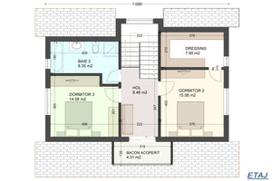 Constructie casa de caramida cu etaj 200mp cu terasa 190-123 - compartimentare casa la etaj thumbnail