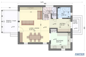 Constructie casa de caramida sau BCA etaj terasa zidarie 109 - plan arhitect parter thumbnail