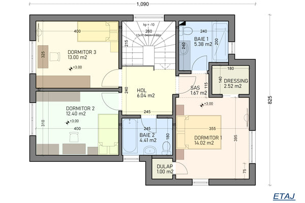 Constructie casa de caramida sau BCA etaj terasa zidarie 109 - plan arhitect etaj